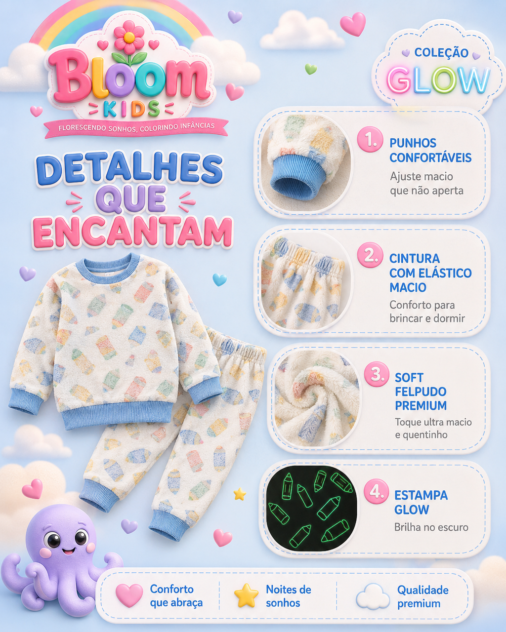 Pijama Infantil Soft Felpudo Glow — A Cobertinha que Veste
