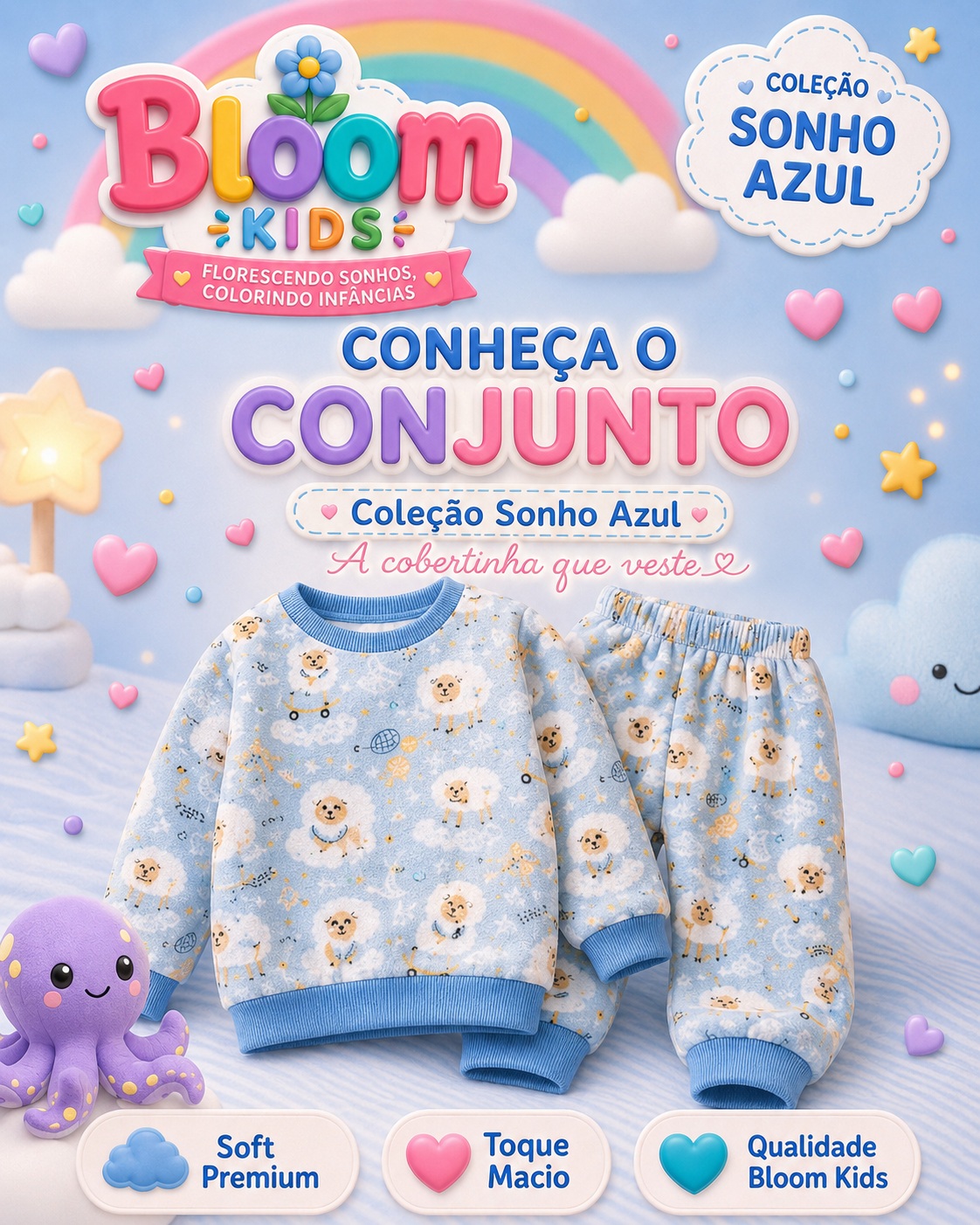 Pijama Infantil Soft Felpudo Sonho Azul — A Cobertinha que Veste