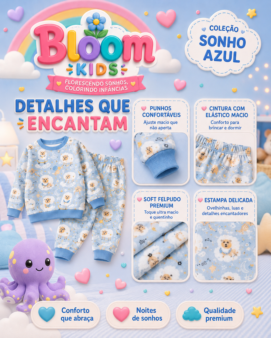 Pijama Infantil Soft Felpudo Sonho Azul — A Cobertinha que Veste