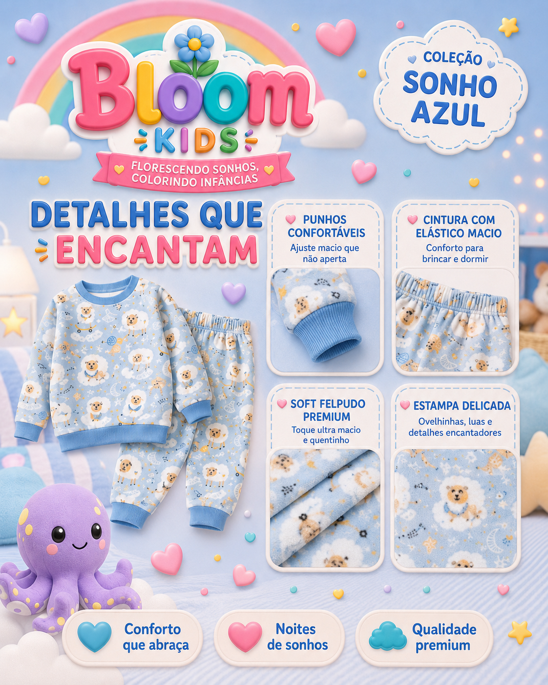 Pijama Infantil Soft Felpudo Sonho Azul — A Cobertinha que Veste
