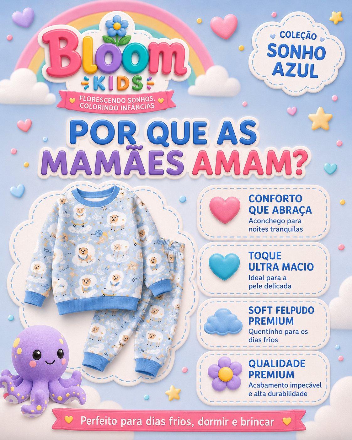 Pijama Infantil Soft Felpudo Sonho Azul — A Cobertinha que Veste