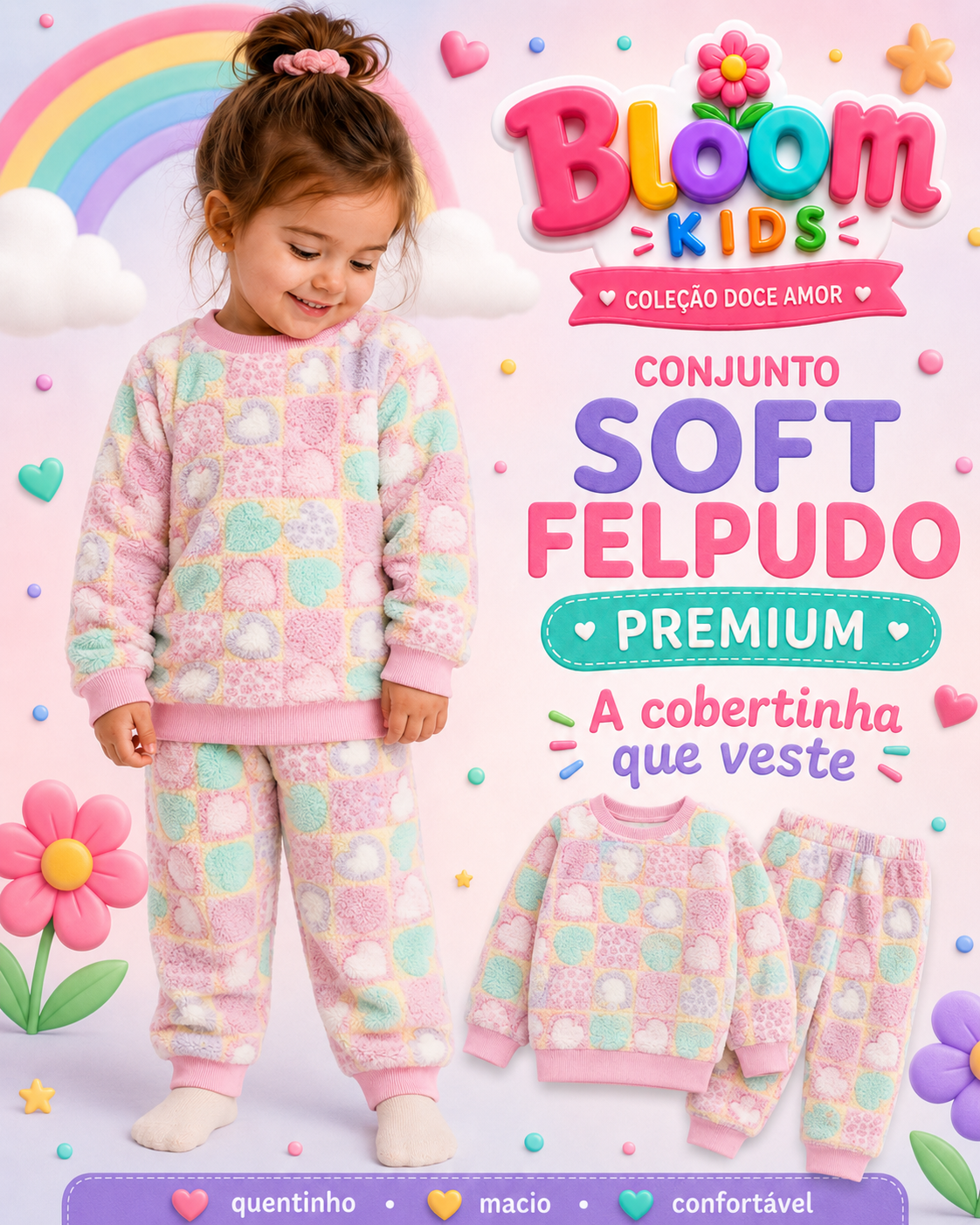 Pijama Infantil Soft Felpudo Doce Amor — A Cobertinha que Veste