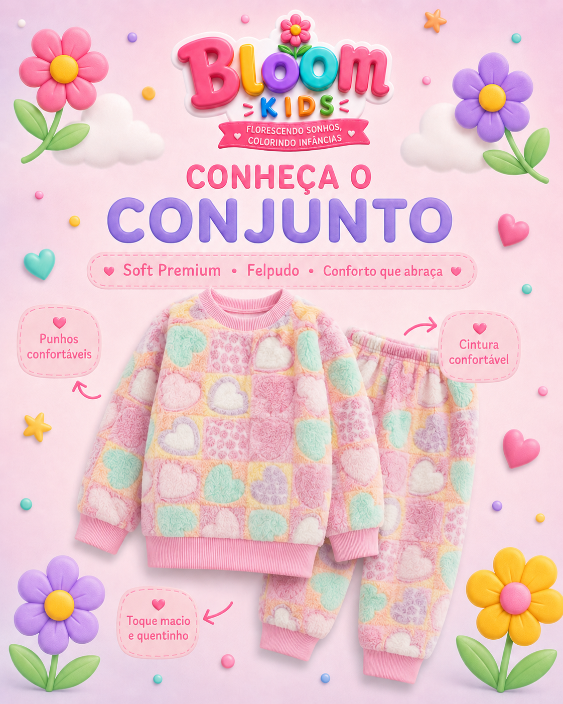Pijama Infantil Soft Felpudo Doce Amor — A Cobertinha que Veste