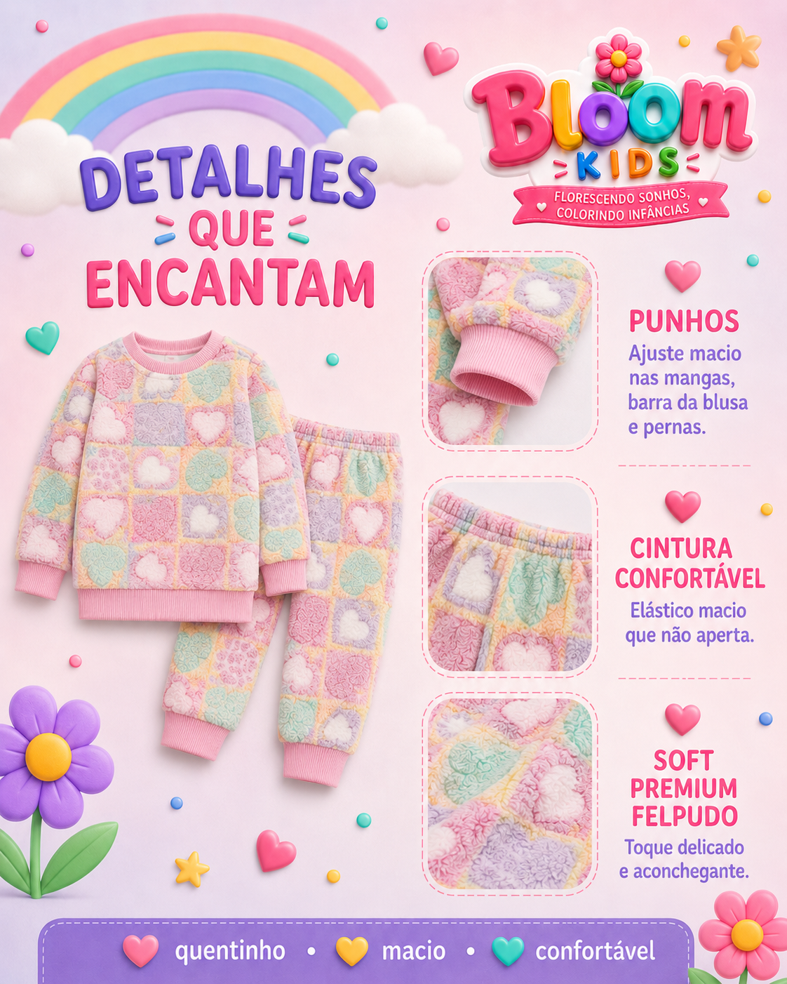 Pijama Infantil Soft Felpudo Doce Amor — A Cobertinha que Veste