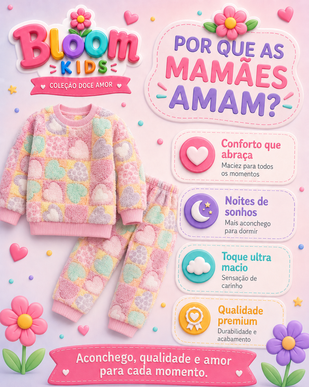 Pijama Infantil Soft Felpudo Doce Amor — A Cobertinha que Veste