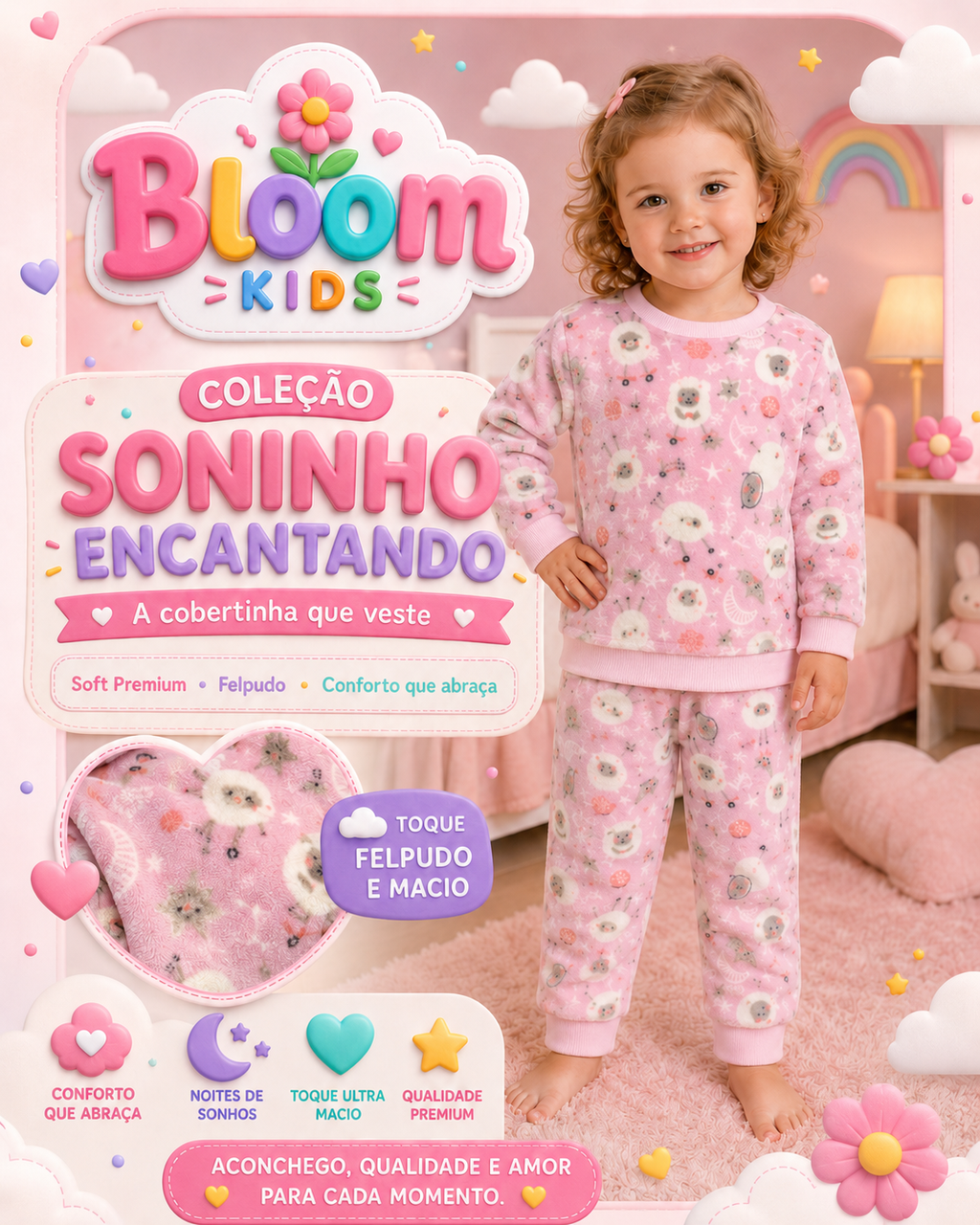 Pijama Infantil Soft Felpudo Soninho Encantado — A Cobertinha que Veste