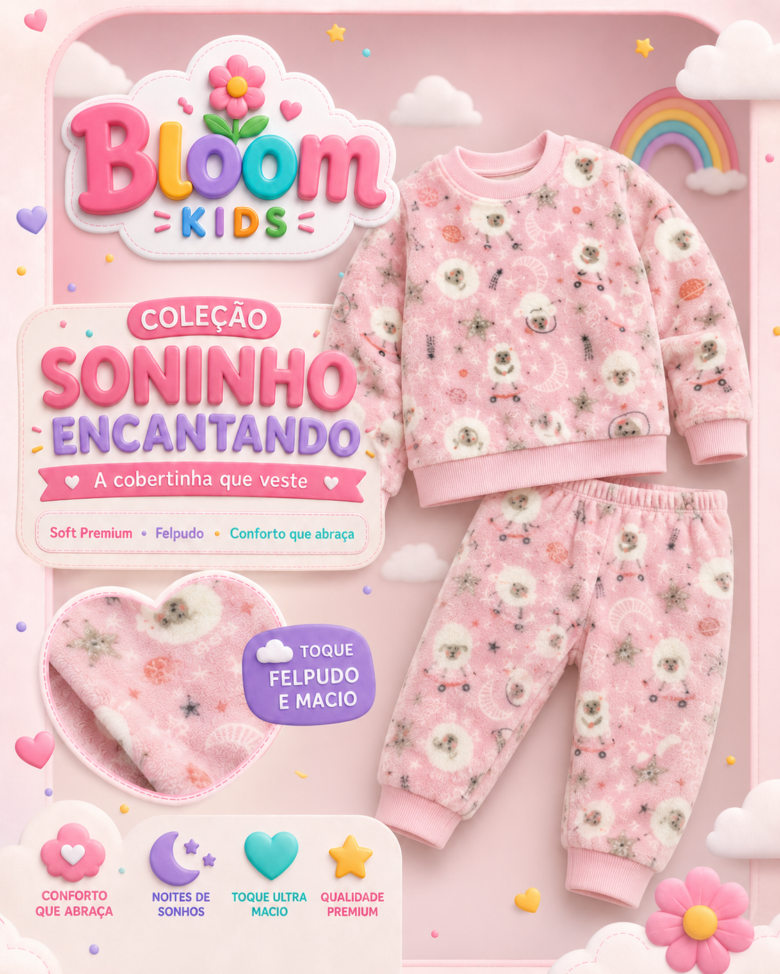 Pijama Infantil Soft Felpudo Soninho Encantado — A Cobertinha que Veste