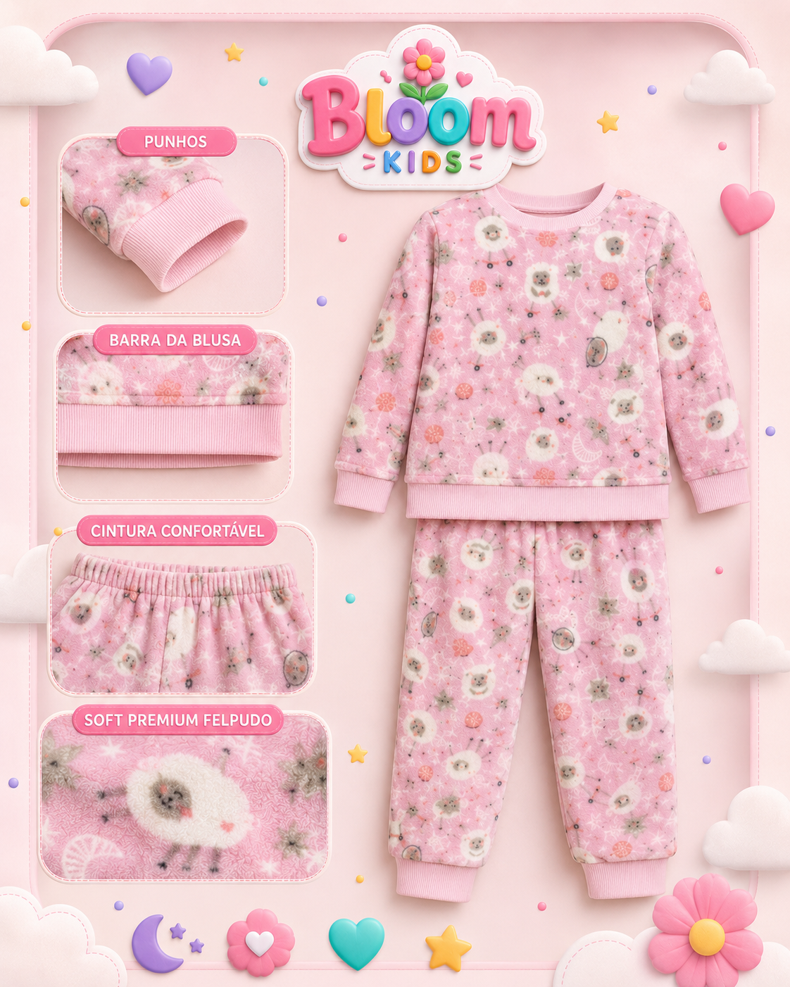 Pijama Infantil Soft Felpudo Soninho Encantado — A Cobertinha que Veste