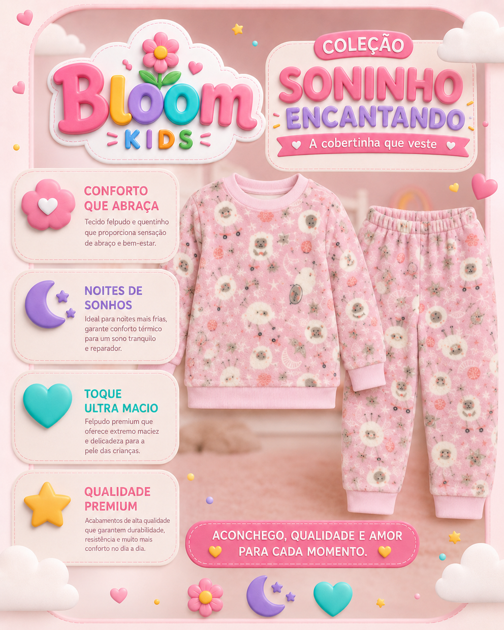 Pijama Infantil Soft Felpudo Soninho Encantado — A Cobertinha que Veste